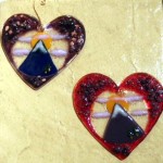 Heidi Riha Fused Glass Art Mountain Heart Ornaments