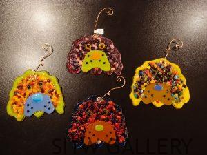 Colorful dogs fused art glass ornaments, crazy dogs, Heidi Riha, HR1-80