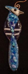 blue jay fused art glass ornament heidi riha