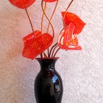 Hand Blown Glass Flowers and Vase
