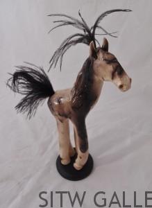 Horsehair Sculpture with Feathers, clay, Cassandra Sharon