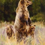 Nature Wonder, oil painting of a bear and two cubs, by Sonia Reid