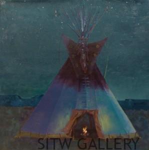 Indian fire, tipi oil painting, by Jim Hagstrom