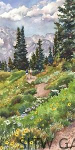 Two Hikers, watercolor print, by Anne Gifford