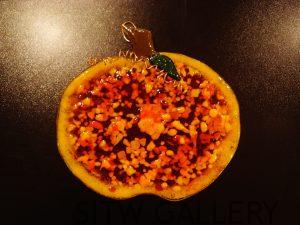 Pumpkin, Fused Art Glass ornament, Heidi Riha, Halloween, HR1-196