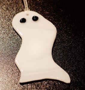 Boo Ghost, Fused Art Glass ornament, Heidi Riha, Halloween, HR1-193
