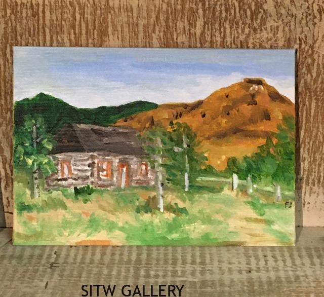 #1206 History Park Cabin 5" x 7" with acrylic stand $50.00