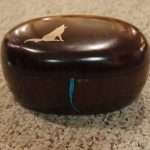 Ironwood Box with Silver Coyote and Turquoise Inlay, by Lawrence Favorite, LF1-125