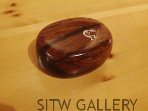 Ironwood Box with a Silver Kokopelli and Turquoise Inlay, by Lawrence Favorite, Larry Favorite, LF1-144