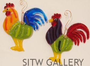 Fused glass rooster by Heidi Riha HR1-345