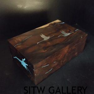 Hinged Ironwood Box Turq Inlay LF1-278 $400.00 7.5" l x 4 3/4" w x 3"h