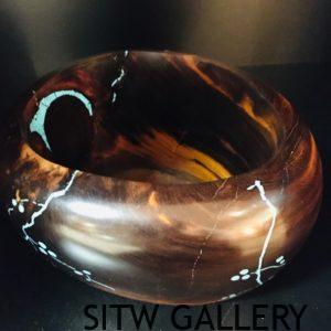 LF1-290 Turquoise Inlay Ironwood Bowl 7"lx5"hx6"w $375.00